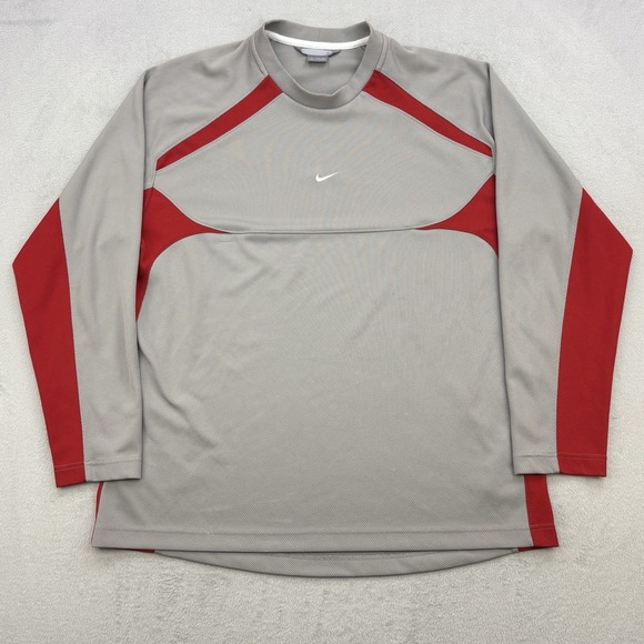 Nike Other - Vintage Nike Shirt Mens XXL Gray Red Jersey Sweatshirt Mesh Y2K Center Swoosh